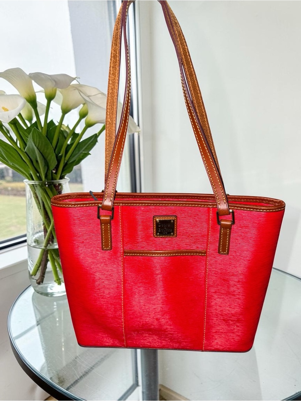 Dooney & Bourke EUC Red Pebble Grain Lexington Tote